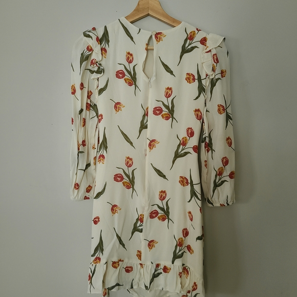 Floral Wrap Dress in Cream with Red and Green Tulips - Picture 2 of 3